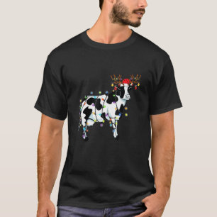 Milchkuh Santa Hut Rentier Weihnachtsbeleuchtung B T-Shirt