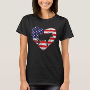 Milchkuh Vintage Amerikanische Flagge Liebesherz T-Shirt