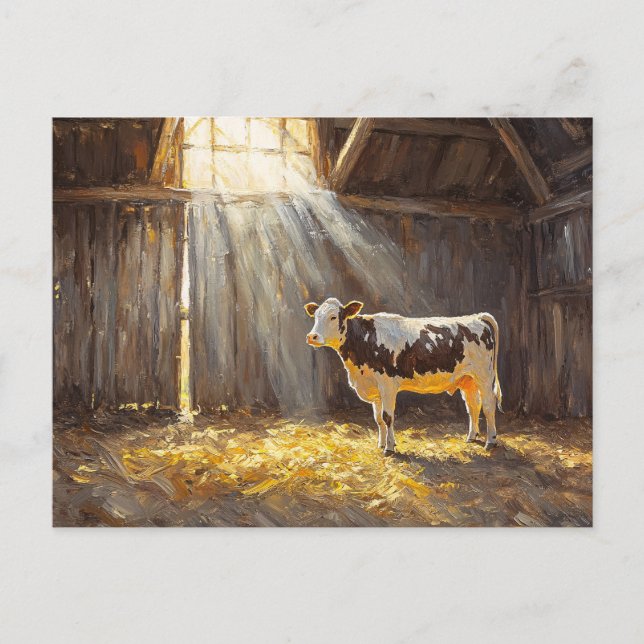 Milchkühe in einer rustikalen Scheune Postkarte (Vorderseite)