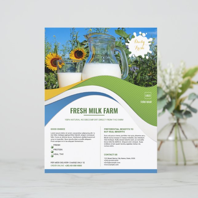 Milchladen-Flyer-Vorlage | Milchwirtschaftsunterne (Stehend Vorderseite)