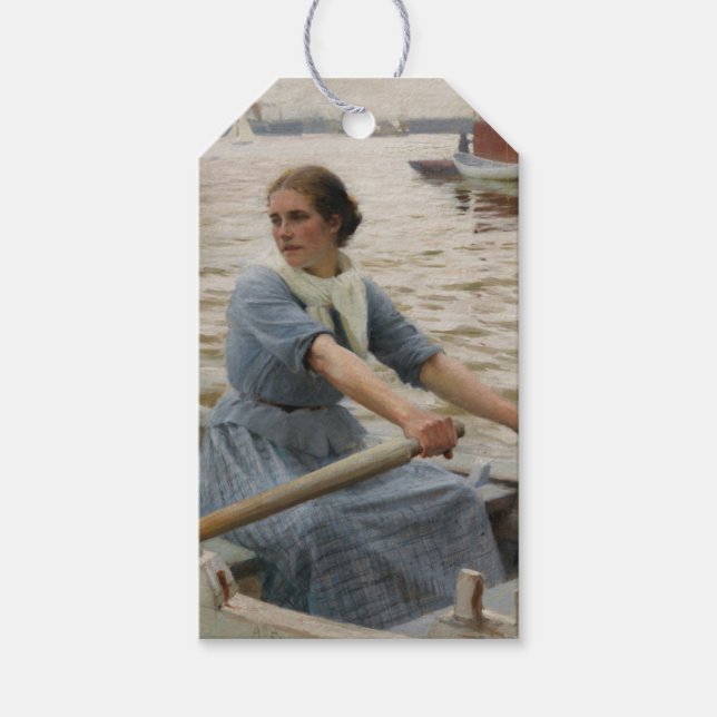 Milchmädchen auf einem Ruderboot (von Albert Edelf Geschenkanhänger (Vorderseite)