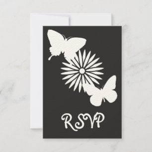 Milchprodukte und Schmetterlinge in der schwarzen RSVP Karte