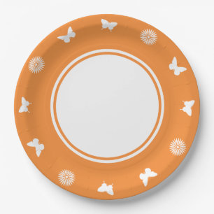 Milchprodukte und Schmetterlinge in Orange Paper P Pappteller