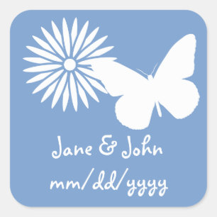 Milchprodukte und Schmetterlinge in Periwinkle Sti Quadratischer Aufkleber