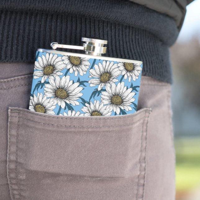 Milchprodukte, wild lebende Blume auf blau Flachmann (Beispiel)