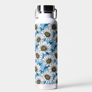 Milchprodukte, wild lebende Blume auf blau Trinkflasche