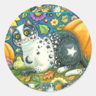 MILCHSTRASSE, EINE MYSTISCHE HALLOWEEN-KATZE, MOND RUNDER AUFKLEBER