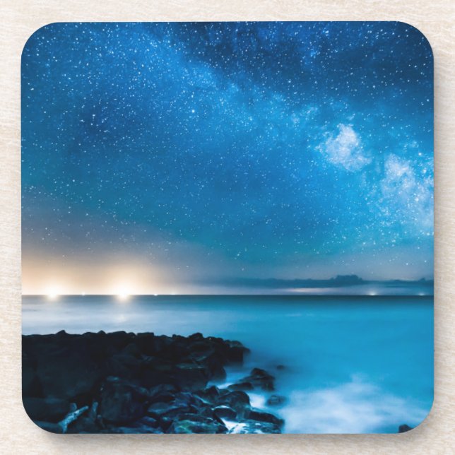 Milchstraße-Galaxie über Fischerbooten Getränkeuntersetzer (Vorderseite)