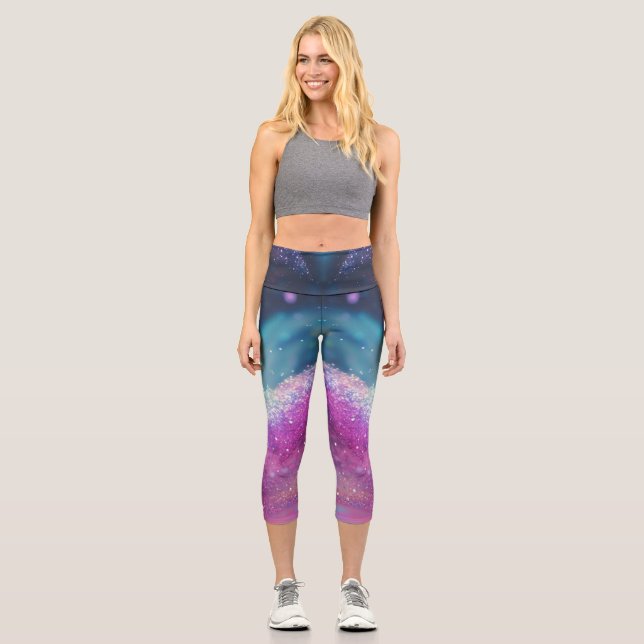 Milchstraße Glitzer Holographic Capri Leggings (Vorderseite)