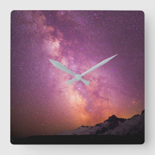 Milchstraße   Über der Schulter des Berges Rainier Quadratische Wanduhr