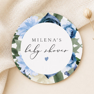 MILENA Dusty Blue Floral Boy Baby Dusche Runder Pappuntersetzer