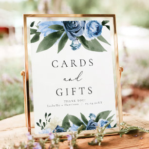 MILENA Dusty Blue Floral Wedding Cards & Gifts Poster