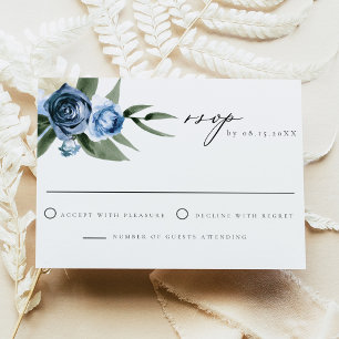 MILENA Dusty Blue Floral Wedding RSVP Card Einladung
