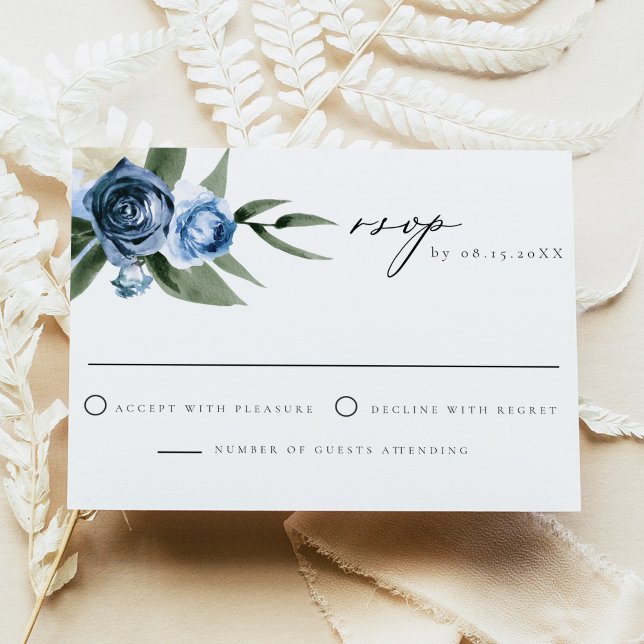 MILENA Dusty Blue Floral Wedding RSVP Card Einladung (Von Creator hochgeladen)