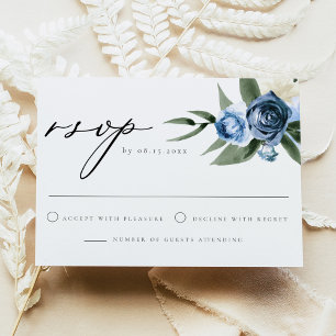 MILENA Dusty Blue Floral Wedding RSVP Card Einladung