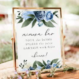 MILENA Dusty Blue Navy Floral Mimosa Bar Sign Poster