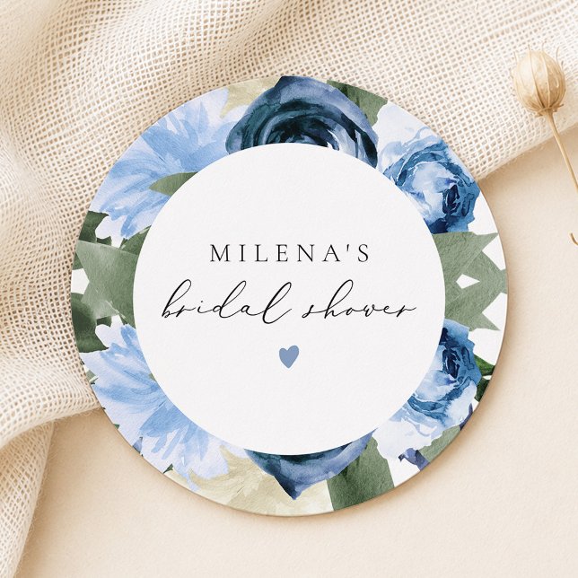 MILENA Etwas Blue Floral Brautparty Runder Pappuntersetzer (Von Creator hochgeladen)