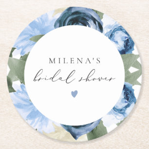 MILENA Something Blue Florale Hochzeitdusche Runder Pappuntersetzer