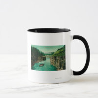 Miles Canyon, Alaska-Ansicht mit Männern ramponier