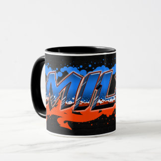 Miles Vorname Name Graffiti blue orange Tasse
