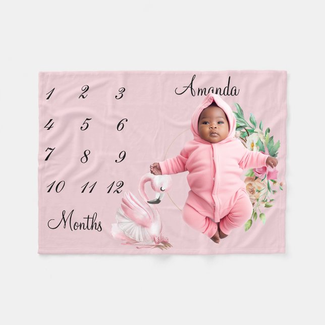 Milestone Ballerina Flamingo Blume Baby Keepake Fleecedecke (Von Creator hochgeladen)