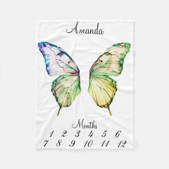 Milestone Pink Butterfly Wings Baby Keepake Fleecedecke (Vorderseite)