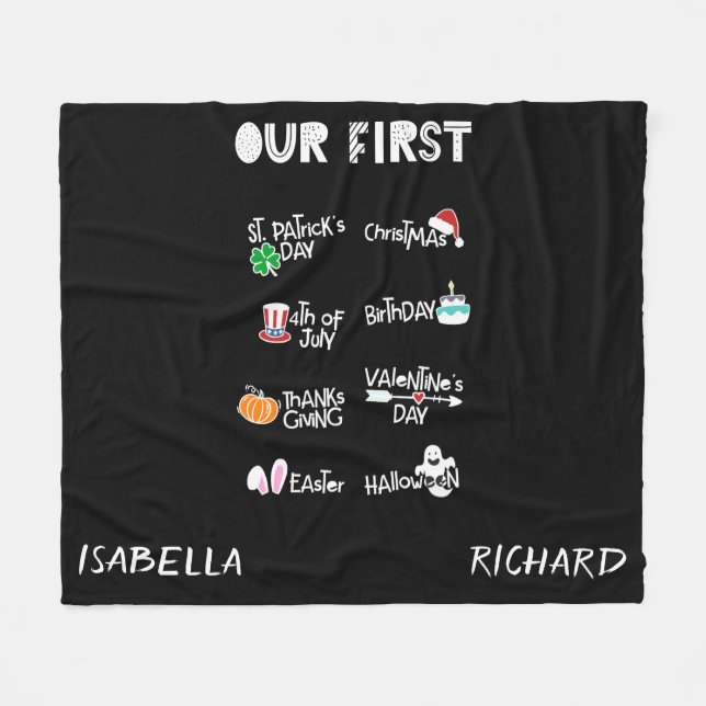 Milestone verbindet mein erstes, modernes schwarze fleecedecke (Vorderseite (Horizontal))