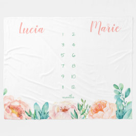 Milestone Zwillingsbaby Girl Aquarell Blume pfirsi Fleecedecke