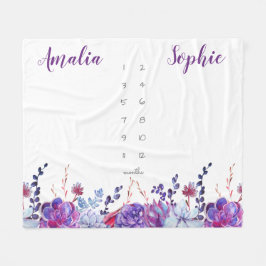 Milestone Zwillingsbaby Girl Aquarellfarben Blume  Fleecedecke