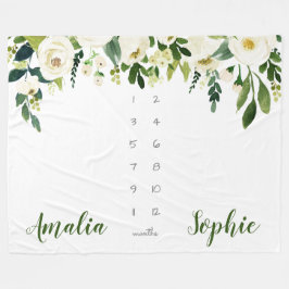 Milestone Zwillingsbaby Girl Aquarellfarben-Blume Fleecedecke