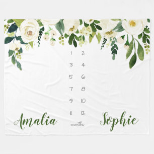 Milestone Zwillingsbaby Girl Aquarellfarben-Blume Fleecedecke