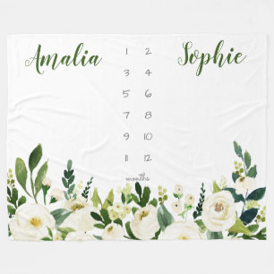 Milestone Zwillingsbaby Wasserfarbe Blume Fleecedecke