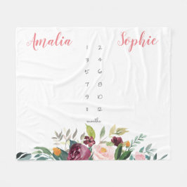 Milestone Zwillingsmädchen Aquarellfarben Blume pi Fleecedecke