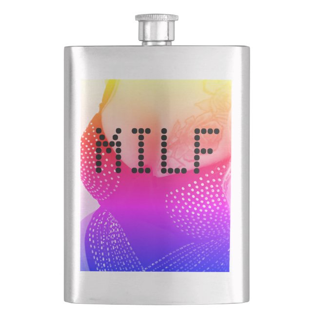 Milf Flask Hot Pink & Silber Brust. Flachmann (Vorderseite)