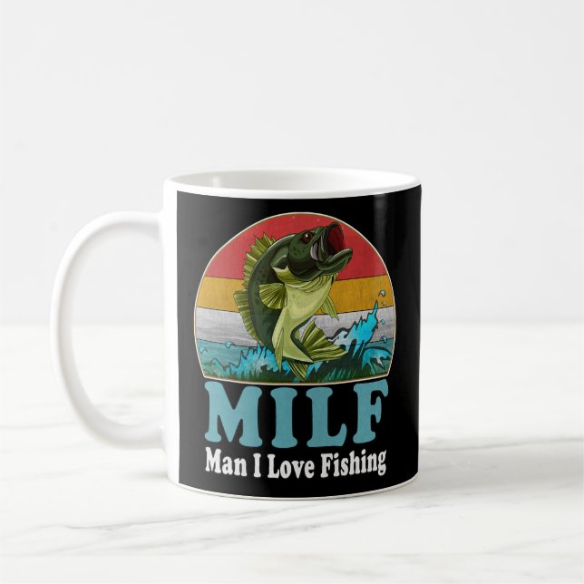 MILF Funny Man I Liebe Fishing Addict Retro Kaffeetasse (Links)
