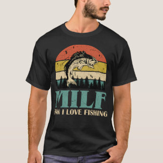 Milf Mann Ich Liebe Angeln Retro Vintage Sonnenunt T-Shirt
