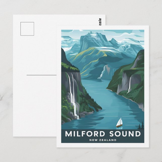 Milford Sound New Zealand Famous Travel Place Postkarte (Vorne/Hinten)