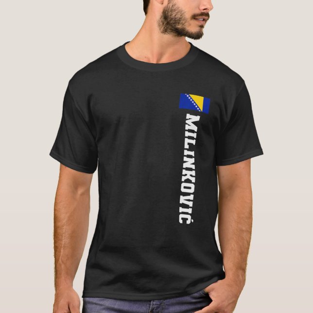 Milinkovic-Bosnienflagge Nachname Coat of Arm Embl T-Shirt (Vorderseite)