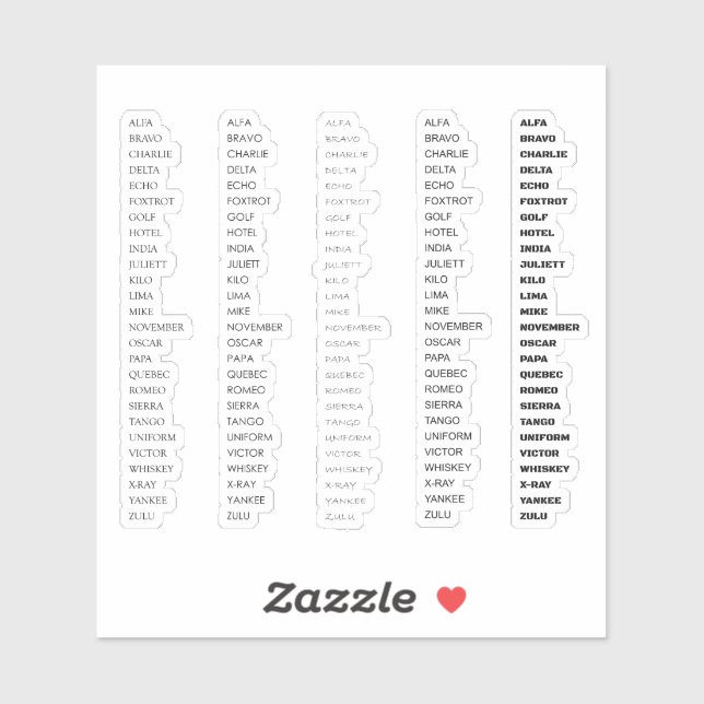 Militär Alphabet Aufkleber (Blatt)