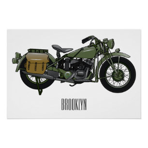 Militär-Cruiser-Motorrad-Cartoon-Illustration Poster