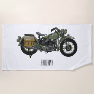 Militär-Cruiser-Motorrad Cartoon-Illustration Strandtuch