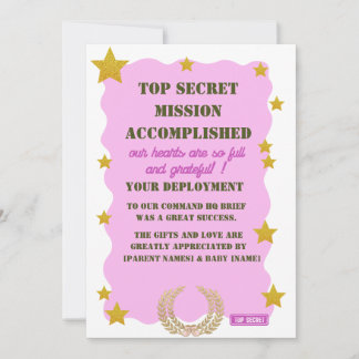 Militär Dankeschön-Karte — Pink Top Secret Mädchen Einladung