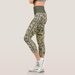 Militär-Grün-Tarnung weiß & grau Streifen Capri Leggings