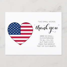 Militär Patriotic Heart American Flag Vielen Dank Postkarte