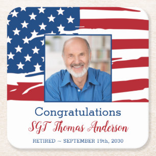 Militär-Ruhestandsfoto Patriotische amerikanische  Rechteckiger Pappuntersetzer