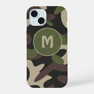 Militär-Tarnung Grün Braun Muster Monogramm iPhone 15 Hülle