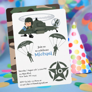 Militärhubschrauber Birthday Green Einladung