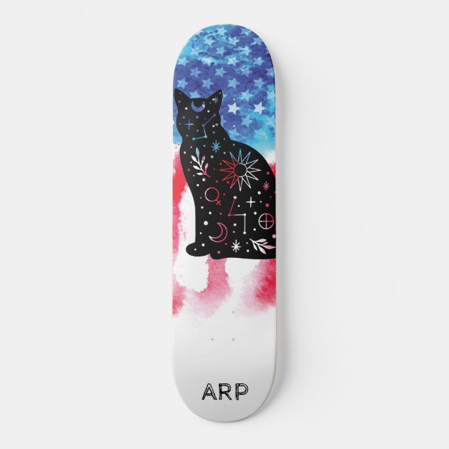 *~* Militärische COSMIC CAT Red White Blue Flag Skateboard (Vorderseite)