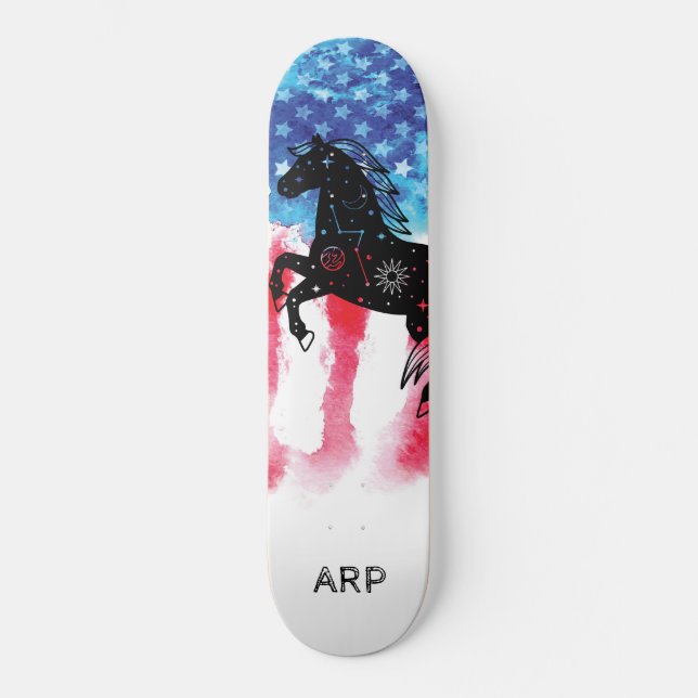 *~* Militärische COSMIC HORSE Red White Blue Flag Skateboard (Vorderseite)