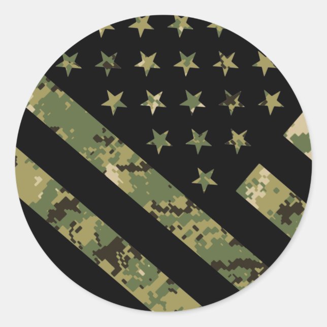 Militärische digitale Camouflage US-Flagge Runder Aufkleber (Vorderseite)